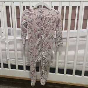 Caden Lane Pink Snowman Baby Onesie